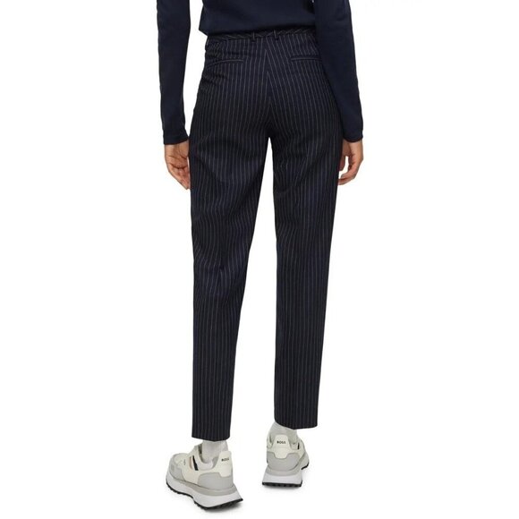 Boss Womens Striped Virgin Wool Tiluna Slim Suit Trouser Pants Pockets Navy Sz 4 - Picture 2 of 9
